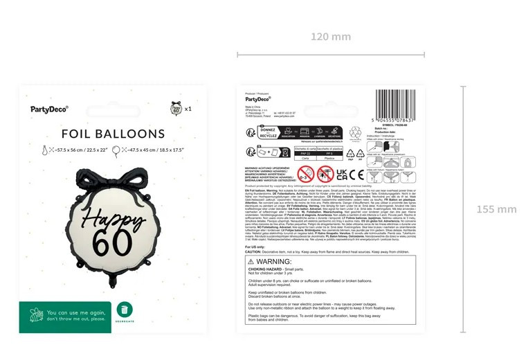 Balon foliowy pastylka Happy "60" 47,5x45cm FB266-60 PartyDeco
